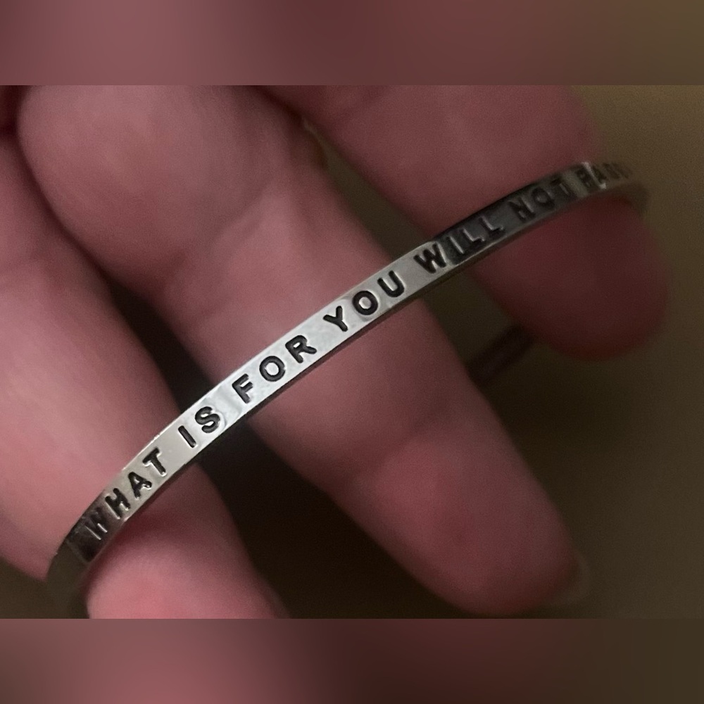MantraBand What Is For You Will Not Pass You Silver Bangle Bracelet